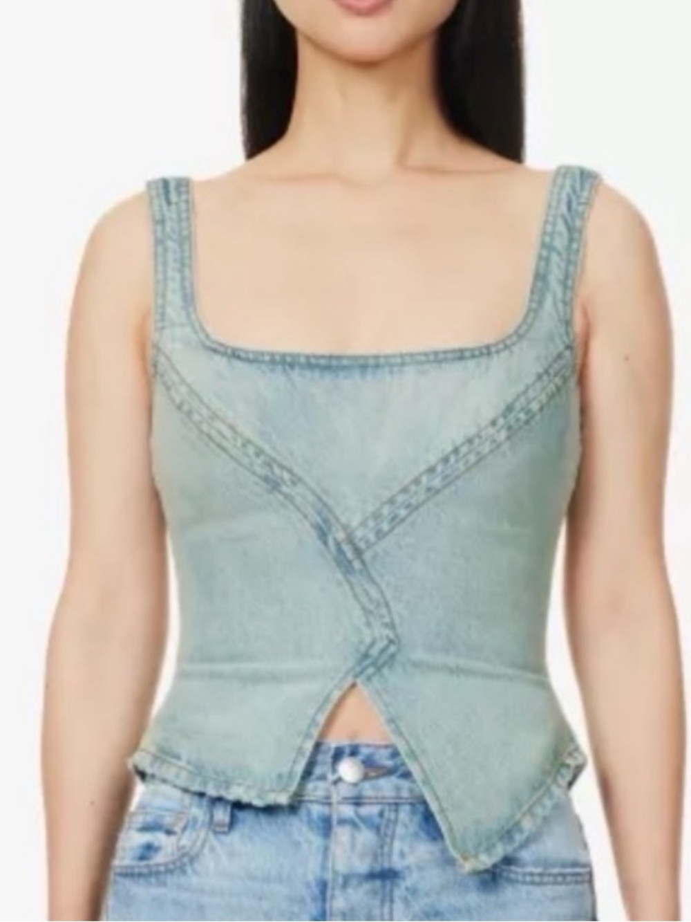 NWT DALA Broken Corset Denim Top Size 25 Blue Haze